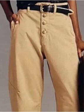 Pilcro The Arin Mid-Rise Button-Front Barrel Pants Linen Blend Edition
